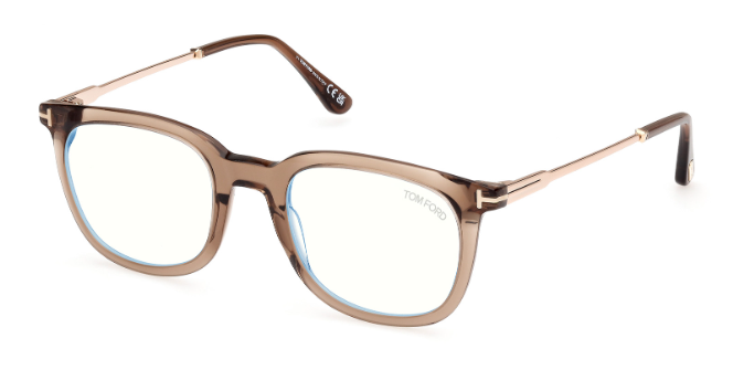 Tom Ford FT5904 045 Shiny Light Brown/Clear Square Men's Eyeglasses