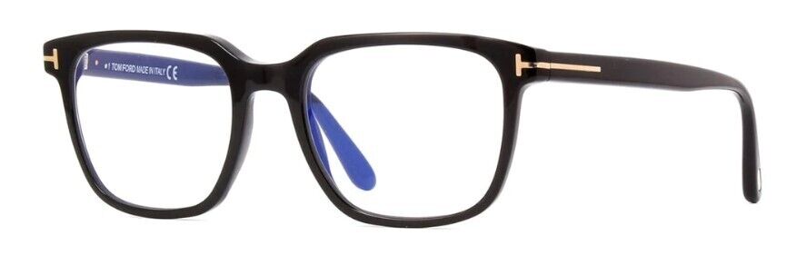 Tom Ford FT5818-B 001 Shiny Black  /Blue Block Square Men's Eyeglasses