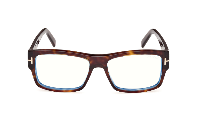 Tom Ford FT5941-B 052 Dark Havana/Blue Block Lenses Square Men's Eyeglasses