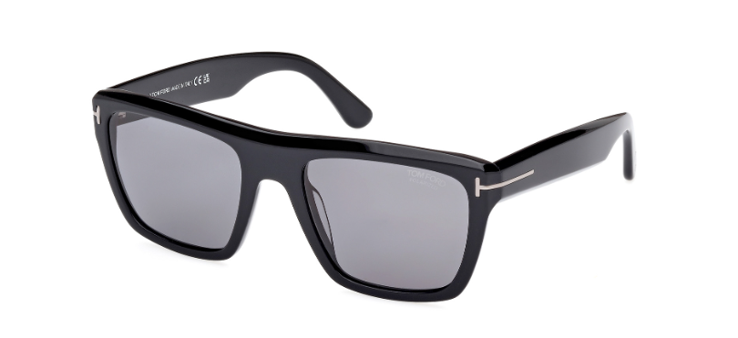 Tom Ford FT1077-N 01D Shiny Black / Smoke Polarized Square Men's Sunglasses