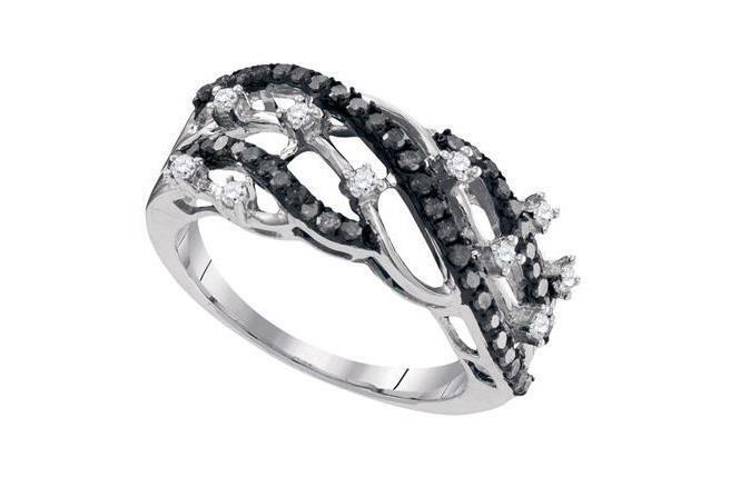 10kt White Gold Black Diamond Womens Band Ring 1/2 Cttw