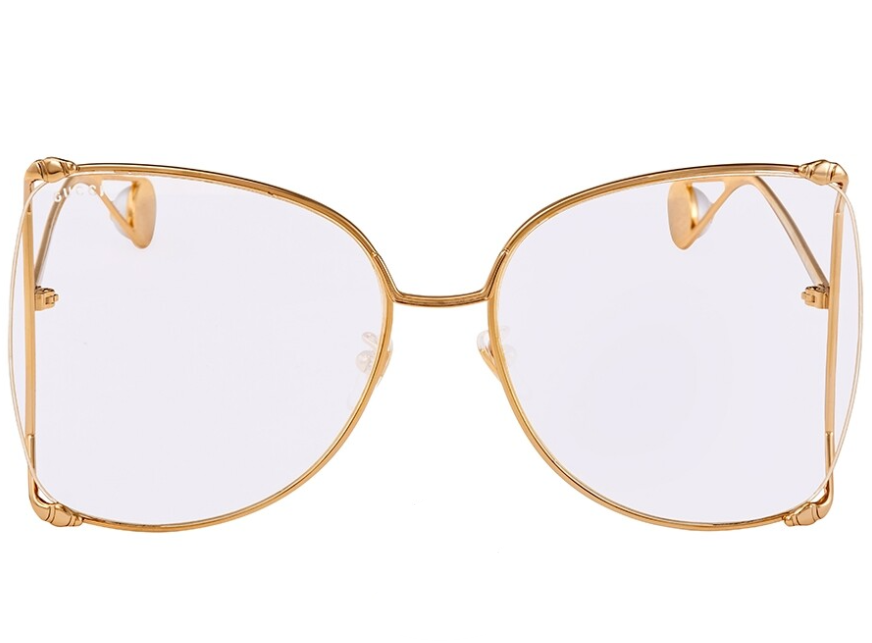 Gucci GG0252S 001 Gold Cat-Eye Oversized Women's Sunglasses