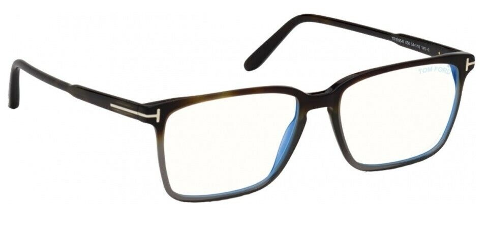 Tom Ford FT5696B 056 Grad. Shiny Havana/Grey Havana Blue Block Men's Eyeglasses