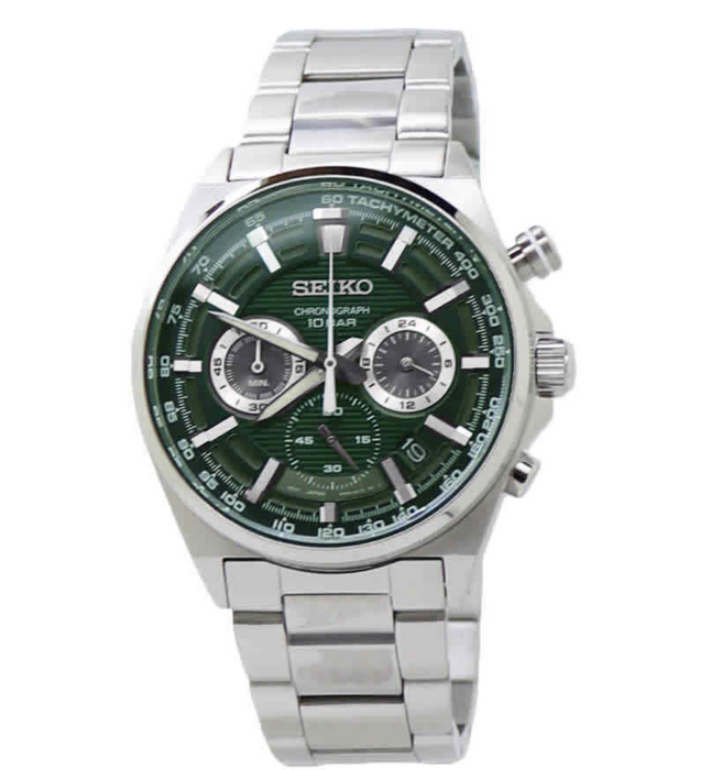Seiko Essentials Chronograph Dimensional Embossed Green Dial Men's Watch SSB405