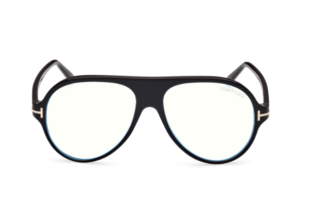 Tom Ford FT5012-B 001 Shiny Black/Blue Block Lenses Men's Eyeglasses