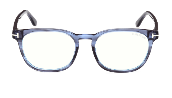 Tom Ford FT5868-B 092 Blue/Striped Blue Block Lenses Men's Eyeglasses