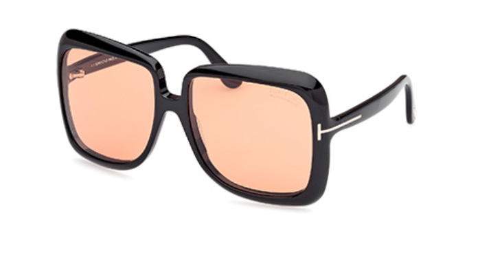 Tom Ford FT1156 01E Shiny Black/Brown Square Women's Sunglasses