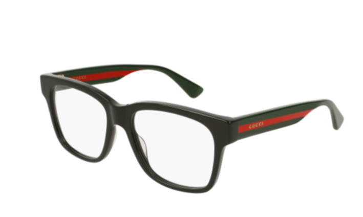 Gucci GG0342O 004 Black/Green Red Rectangle Men's Eyeglasses