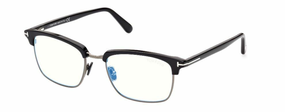 Tom Ford FT5801B 001 Black Dark Ruthenium Blue Block Browline Men's Eyeglasses