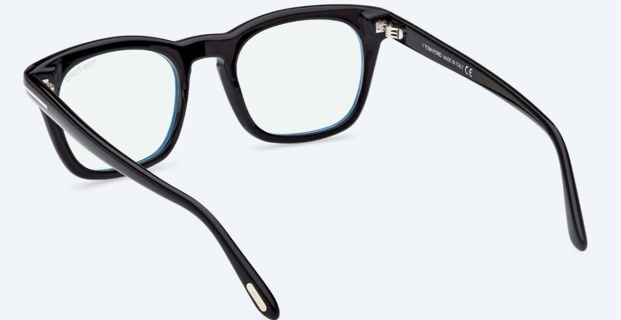 Tom Ford FT5870-B 001  Shiny Black/Blue Block Square Men's Eyeglasses