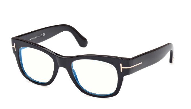 Tom Ford FT5040-B 001 Shiny Black/Blue Block Lenses Square Men's Eyeglasses