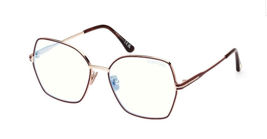 Tom Ford FT5876-B 028 Shiny Rose Gold Red Enamel/Blue Block Women's Eyeglasses