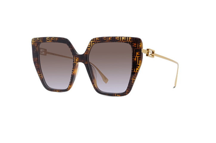 Fendi BAGUETTE FE40012U 55F Havana-Gold/Brown Gradient Square Women's Sunglasses