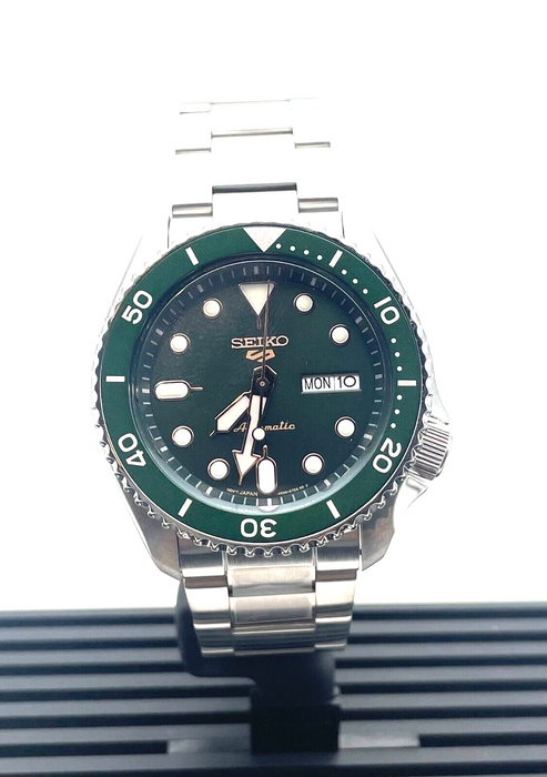 Seiko 5 Sports Green Dial Rose gold accent Stainless Steel Men's Watch SRPD63