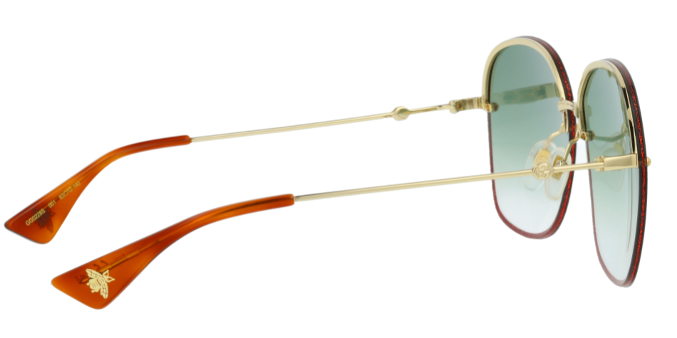 Gucci GG0228S 001 Gold/Green Gradient Square Women's Sunglasses