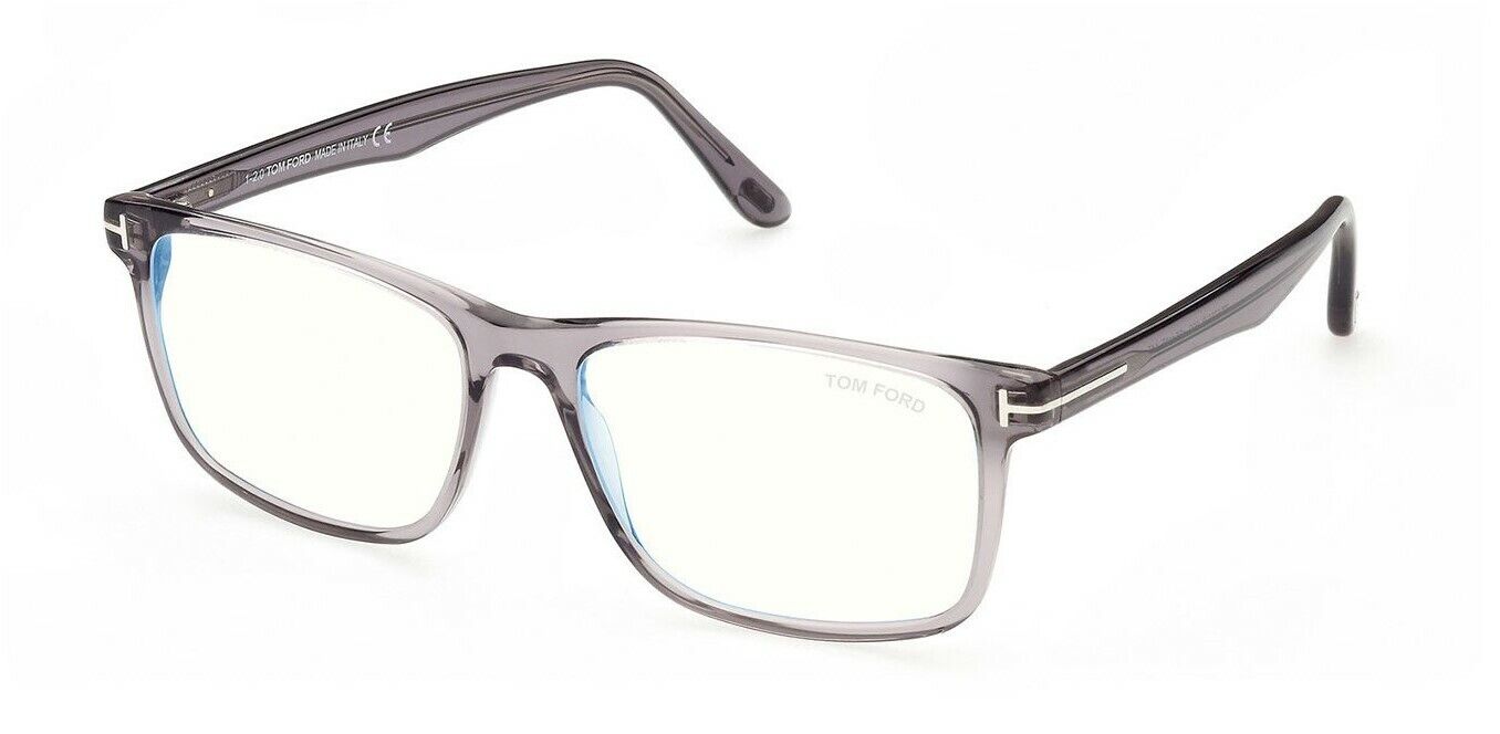 Tom Ford FT5752B 020 Shiny Transparent Grey Blue Block Square Men's Eyeglasses