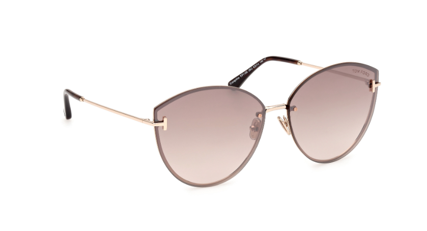 Tom Ford FT1106 28G Shiny Rose Gold  /Brown Mirror Cat Eye Women Sunglasses