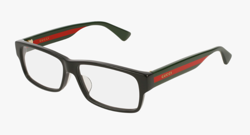 Gucci GG0344OA 001 Black Green Red/Clear Rectangular Men's Eyeglasses