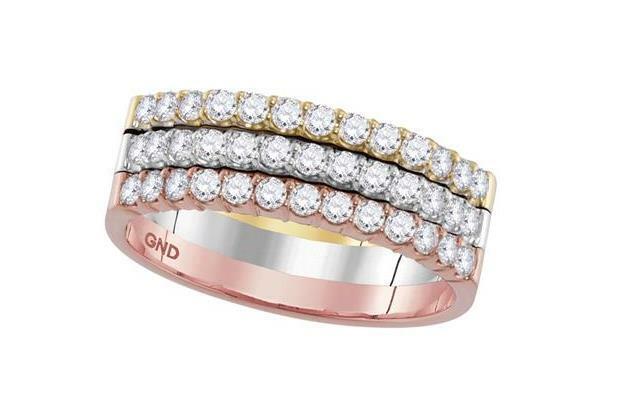 14kt Tri-Tone Gold Diamond Machine Set Womens Band Ring 3/4 Ct