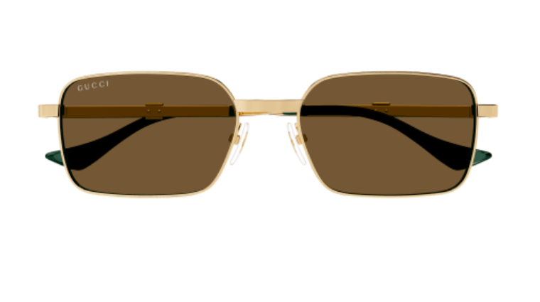 Gucci GG1495S 002 Gold/Brown Rectangular Metal Men's Sunglasses