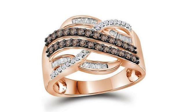 10kt Rose Gold Brown Diamond Womens Croseeover Band Ring 1/2 Cttw