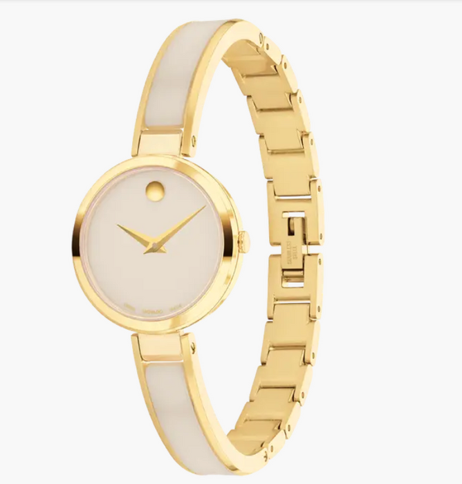 Movado Moda Taupe/Yellow Museum Dial Ceramic Slim Women's Watch 0607867