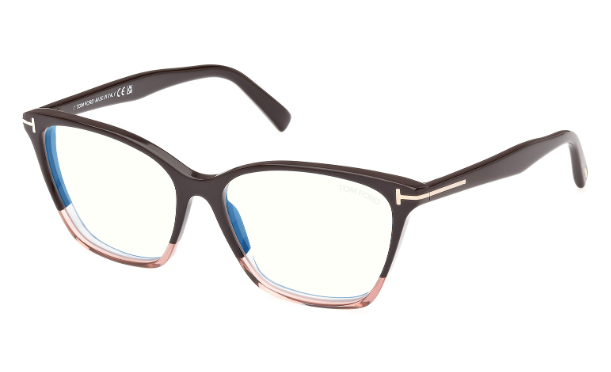 Tom Ford FT5949-B 050 Brown Pink Gradient/Blue Block Lenses Cat-Eye Eyeglasses