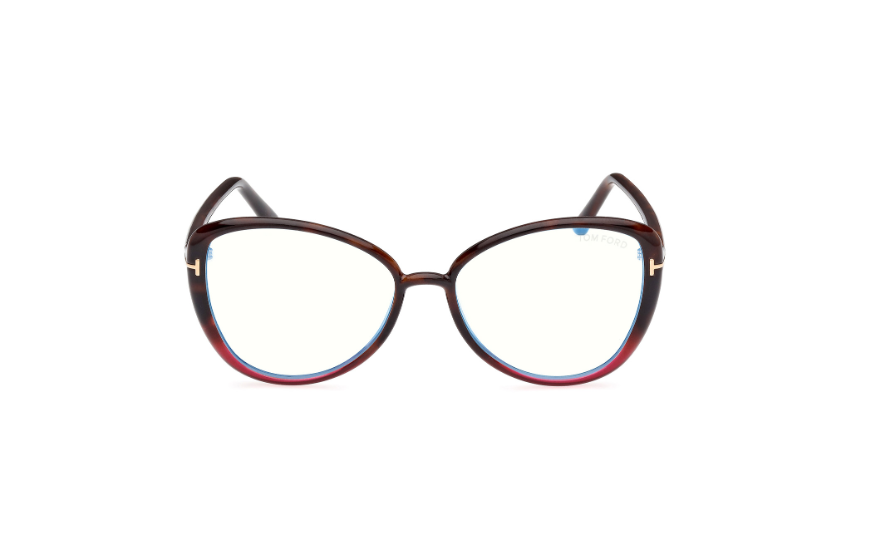 Tom Ford FT5907 055 Coloured Havana/Blue Block Lenses Cat Eye women's Eyeglasses