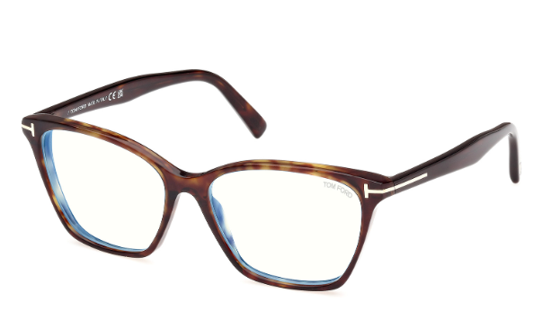 Tom Ford FT5949-B 052 Dark Havana/Blue Block Lenses Cat-Eye Women's Eyeglasses