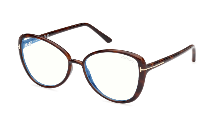 Tom Ford FT5907 052 Dark Havana/Blue Block Lenses Cat Eye women's Eyeglasses