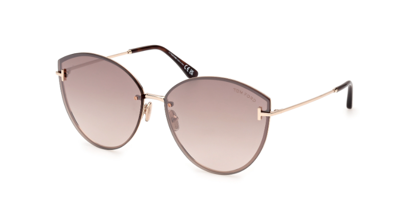 Tom Ford FT1106 28G Shiny Rose Gold  /Brown Mirror Cat Eye Women Sunglasses