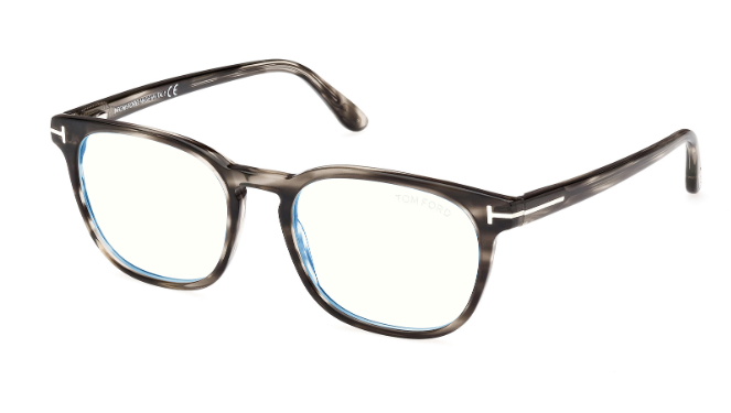 Tom Ford FT5868-B 020 Grey/Striped Blue Block Lenses Men's Eyeglasses