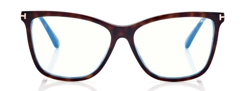 Tom Ford FT5824-B 052  Shiny Dark Havana/Blue Block Eyeglasses With Clip-Ons