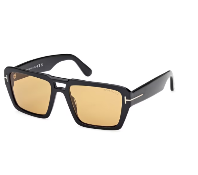 Tom Ford FT1153 01E Shiny Black/Brown Square Men's Sunglasses