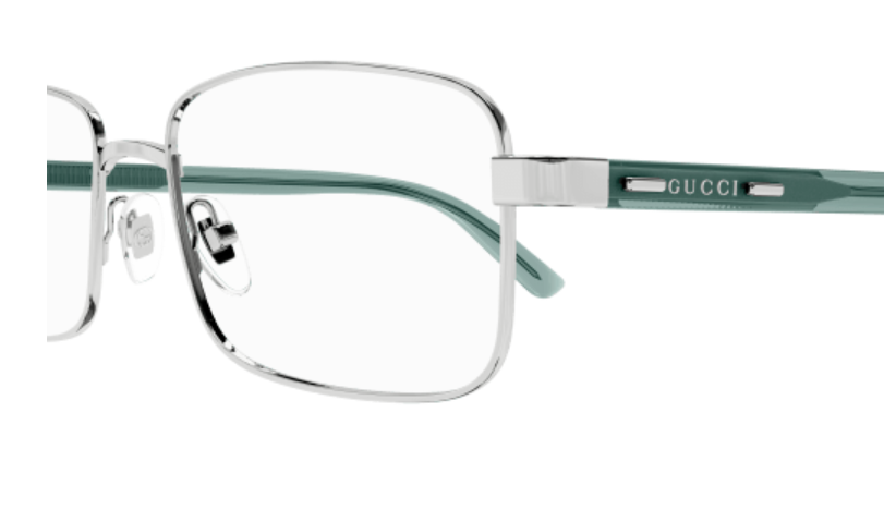 Gucci GG1586O 006 Silver/Green Rectangular Men's Eyeglasses