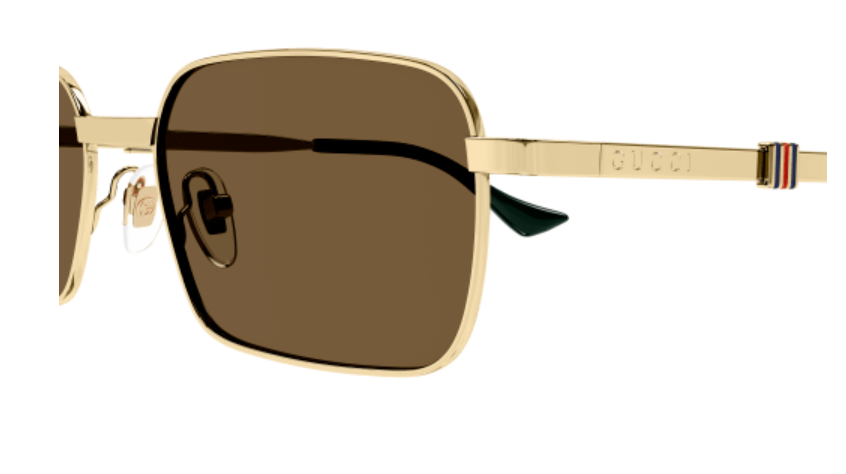 Gucci GG1495S 002 Gold/Brown Rectangular Metal Men's Sunglasses