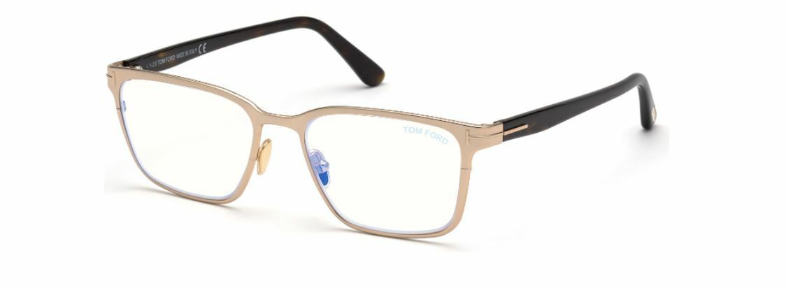 Tom Ford FT5733B 028 Shiny Rose Gold Dark Havana Blue Block Square Eyeglasses