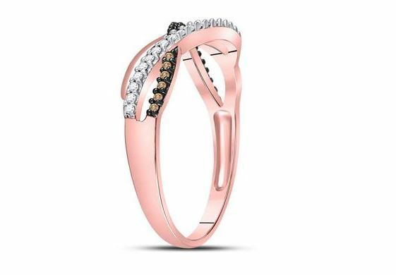 10kt Rose Gold Brown Diamond Womens Crossover Band Ring 1/8 Cttw