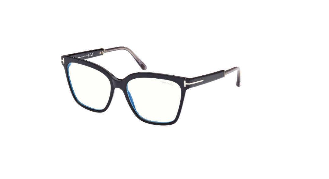 Tom Ford FT5892 001 Shiny Black Blue Block Lenses Women's Eyeglasses