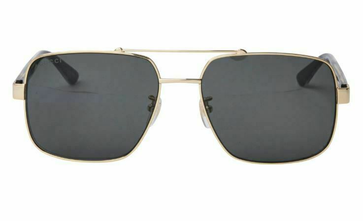 GUCCI GG0529S 001 Aviator Gold Black Crystal Grey Men's Sunglasses