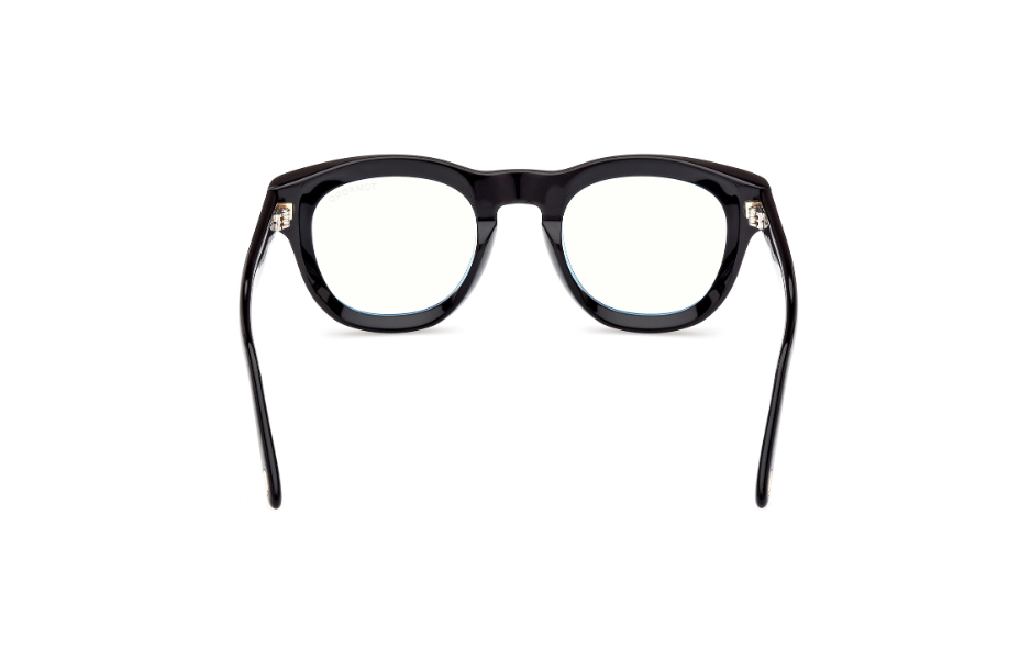 Tom Ford FT5873 001 Shiny Black/Blue Block Square Men's Eyeglasses