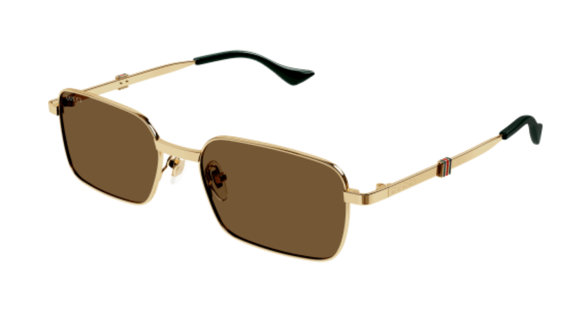 Gucci GG1495S 002 Gold/Brown Rectangular Metal Men's Sunglasses