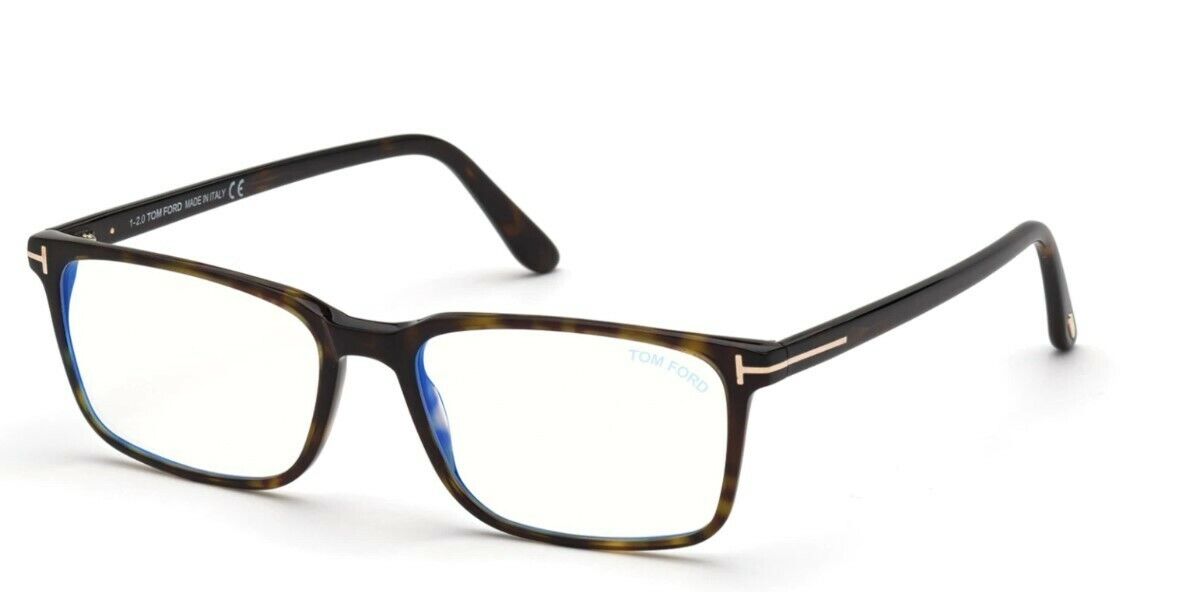 Tom Ford FT5735B 052 Shiny Dark Havana Blue Block Rectangular Men's Eyeglasses