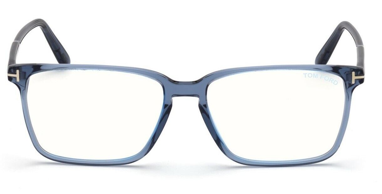 Tom Ford FT5696B 090 Shiny Transparent Blue/Blue Block Rectangular Eyeglasses