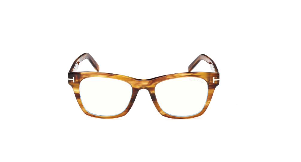 Tom Ford FT5886 047 Shiny Light Brown Block Lenses Square Men's Eyeglasses