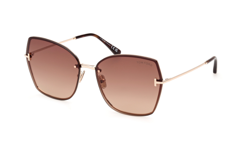 Tom Ford NICKIE 02 FT1107 28F Shiny Rose Gold/Brown Cat Eye Women Sunglasses