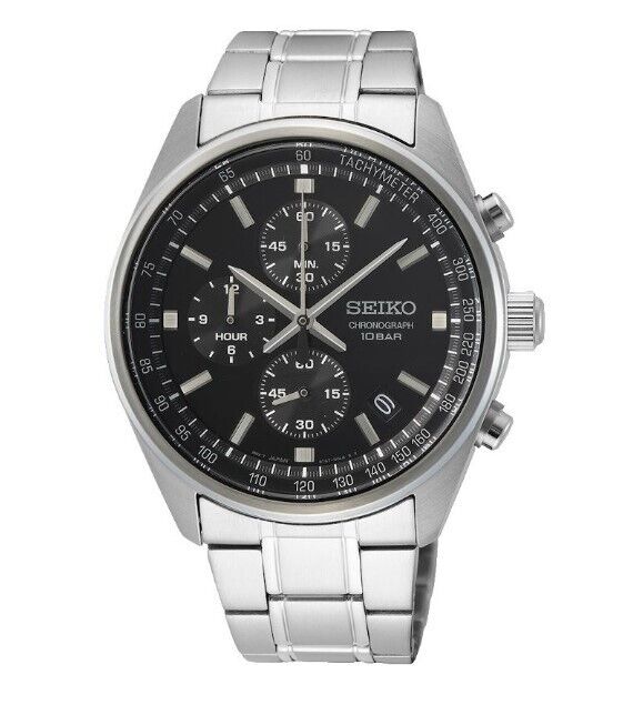 Seiko Chronograph Black Dial Stainless Steel Men's Watch SSB379P1