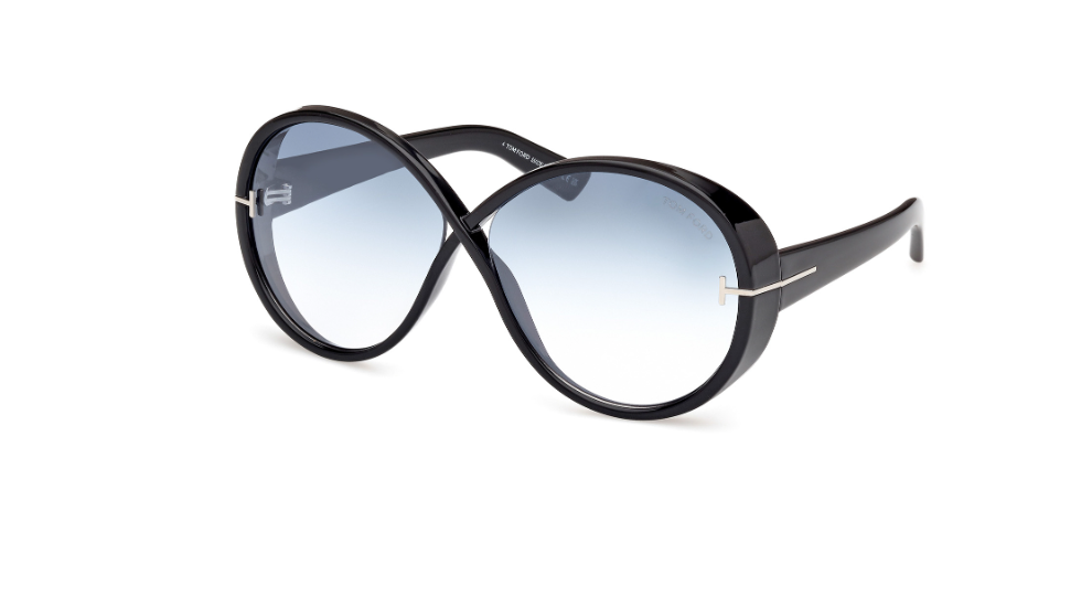 Tom Ford EDIE-02 FT1116 01X Shiny Black/Smoke Mirror Oval Women's Sunglasses