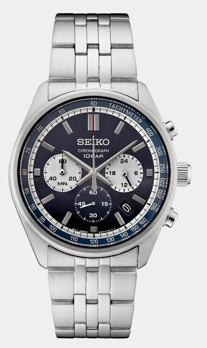 Seiko Essential Motor Sports Inspired Chronograph Blue Dial Watch SSB377P1