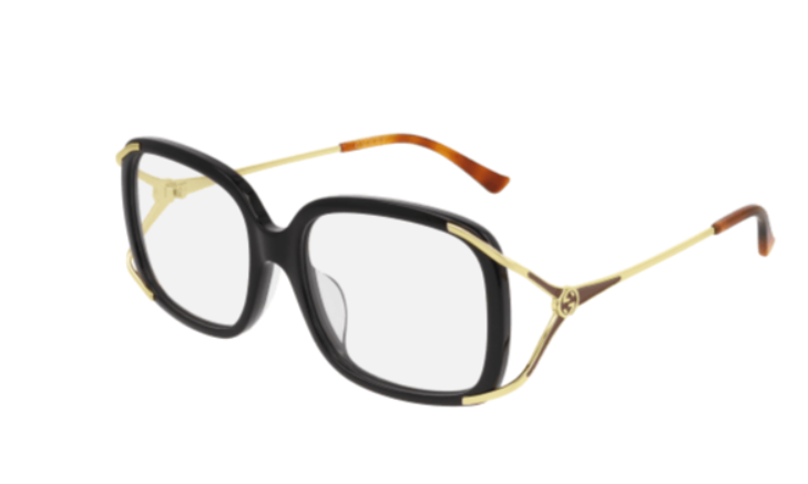 Gucci GG0648OA 001 Black/Gold Rectangle Women's Eyeglasses